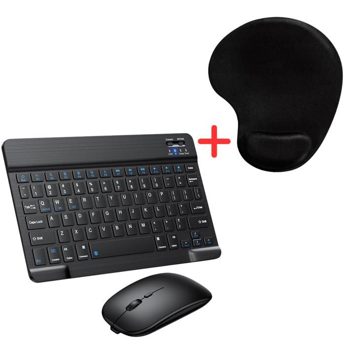 Pack Ensemble Clavier et Souris Bluetooth Sans Fil avec Tapis Souris Confortable