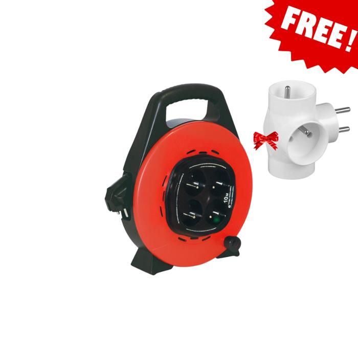 Rallonge - Enrouleur à usage domestique 4 prises 10m, Avec Multiprise Mural, 3 Prises Gratuit