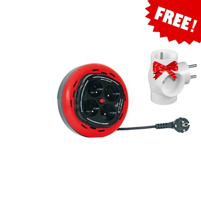 Rallonge - Enrouleur à usage domestique 4 prises 5m, Avec Multiprise Mural, 3 Prises Gratuit