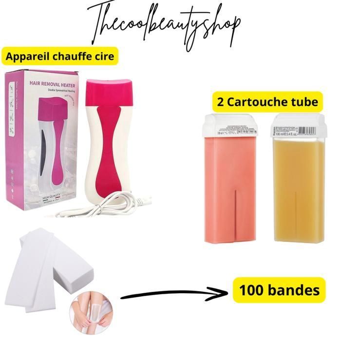 Kit d'épilation à La Cire : Appareil chauffe cire +2 Cartouche tube + 100 bandes