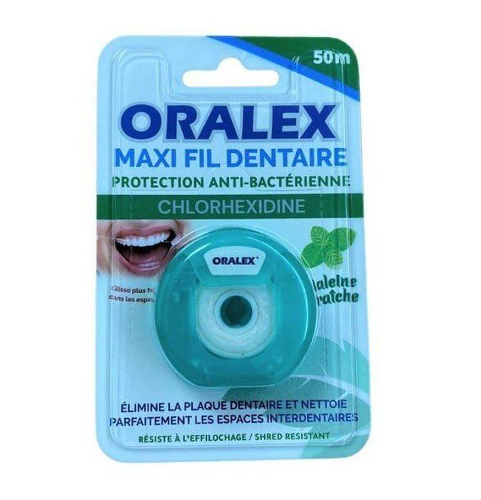 Fil Dentaire - ORALEX - Maxi 50m - Ciré à la menthe - S'adapte aux espaces interdentaires - Haleine fraîche