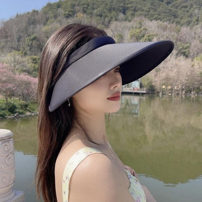 Chapeau - Femme - Soie glacée - Large bord - Protection UV - Noir