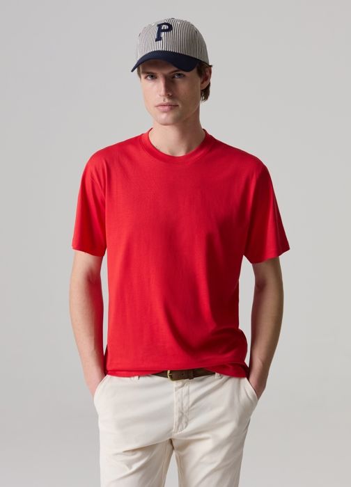 T-shirt - PIOMBO - Col rond - 100% coton Supima - Rouge - Manches courtes