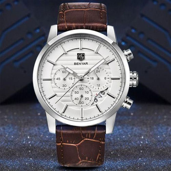 Montre homme - Benyar - Chronographe - Cuir Véritable