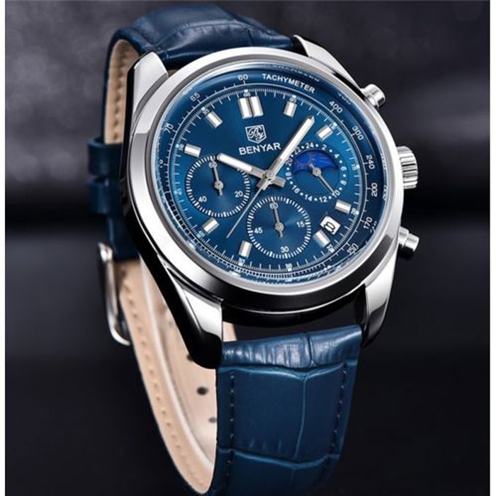 Montre de luxe - Benyar - Quartz - Étanche - Cuir - Chronographe