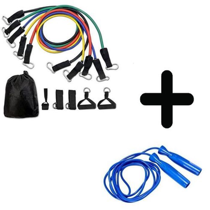 5 CABLE ELASTIQUE AVEC FIXACTION PORTIER ET PIED + CORDE A SAUTER PROFESSIONNEL GRATUIT