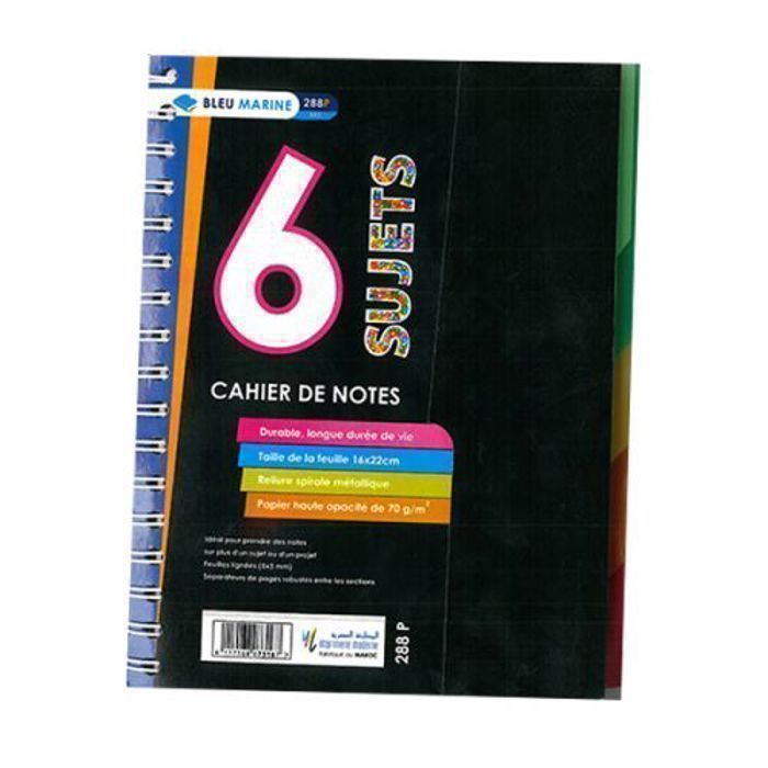 Cahier Université A5 - BLEU MARINE - 6 Sujets - 288 pages - Multicolore - Petits carreaux 5x5