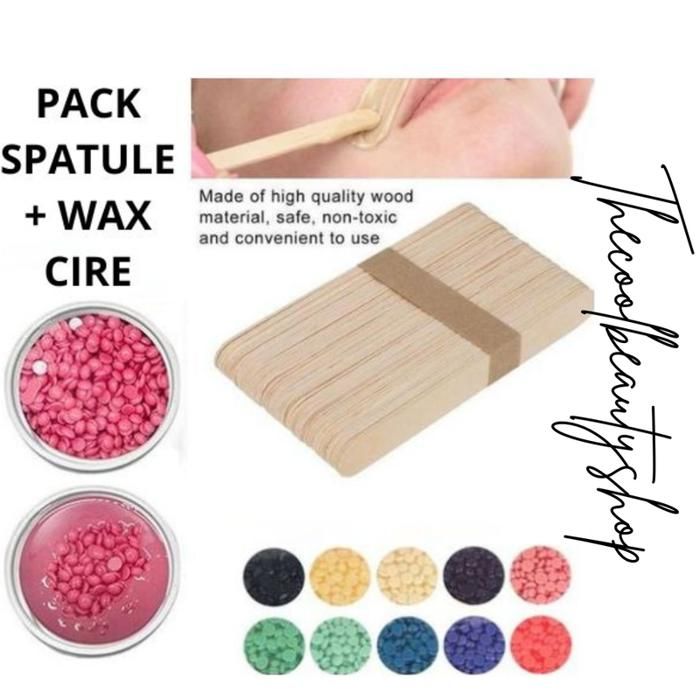 Pack Wax Cire - THECOOLBEAUTYSHOP - 200g - Spatule en Bois - 100 Masques Jetables - Multicolore