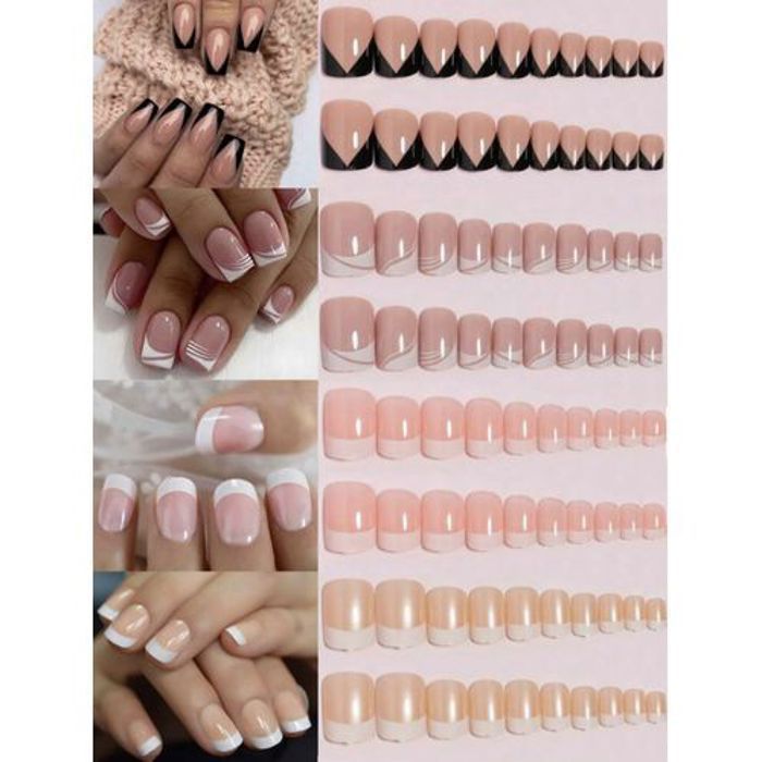 Boite de 96 pieces faux ongles brillant-lime- feuille ruban
