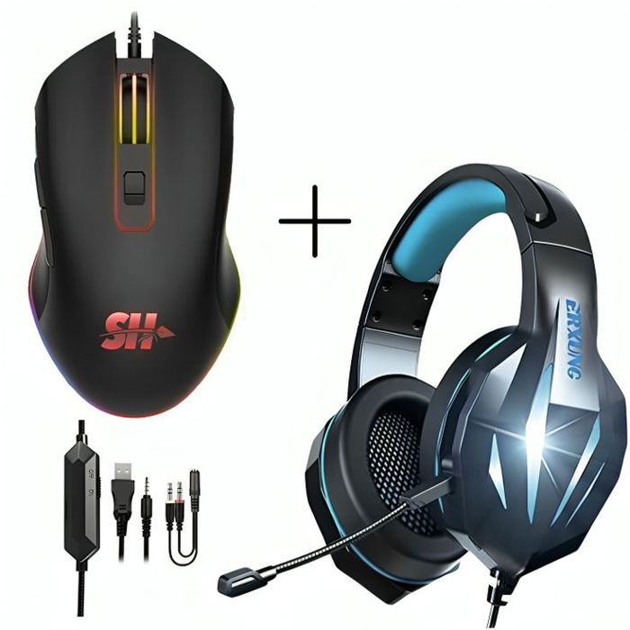 PACK GAMING - Casque Gamer Gaming HEADSET J5 + Souris Gamer M10 PRO GAMING