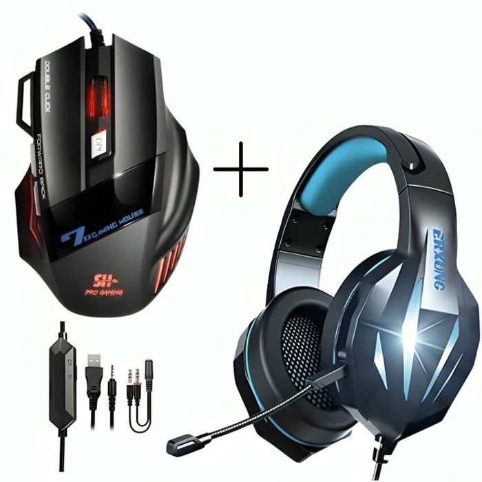 PACK GAMING - Casque Gamer Gaming HEADSET J5 + Souris Gamer M13 PRO GAMING
