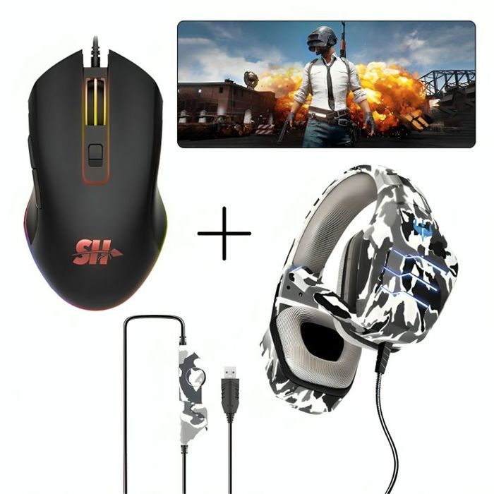 PACK GAMING - Casque Gamer Gaming HEADSET Q9 + Souris Gamer M10 PRO GAMING + TAPIS GAMING PUBG 90CM