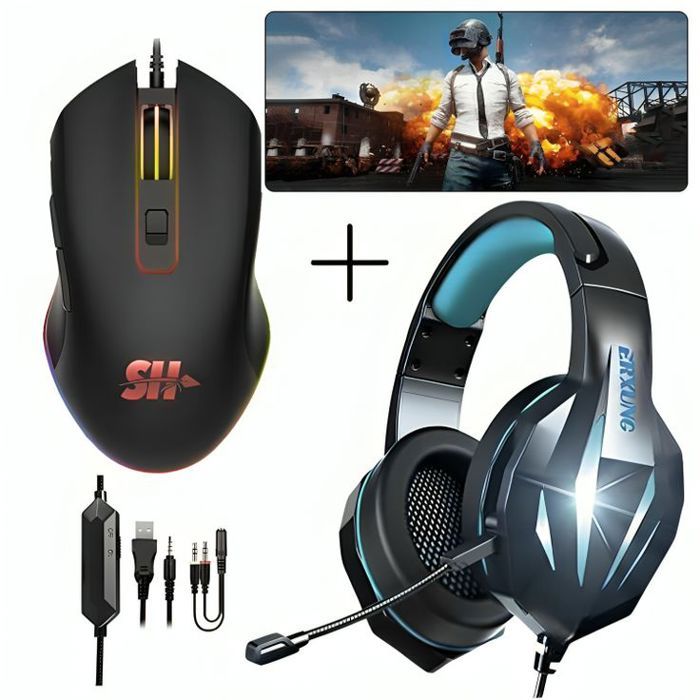 PACK GAMING - Casque Gamer Gaming HEADSET J5 + Souris Gamer M10 PRO GAMING + TAPIS GAMING PUBG 90CM