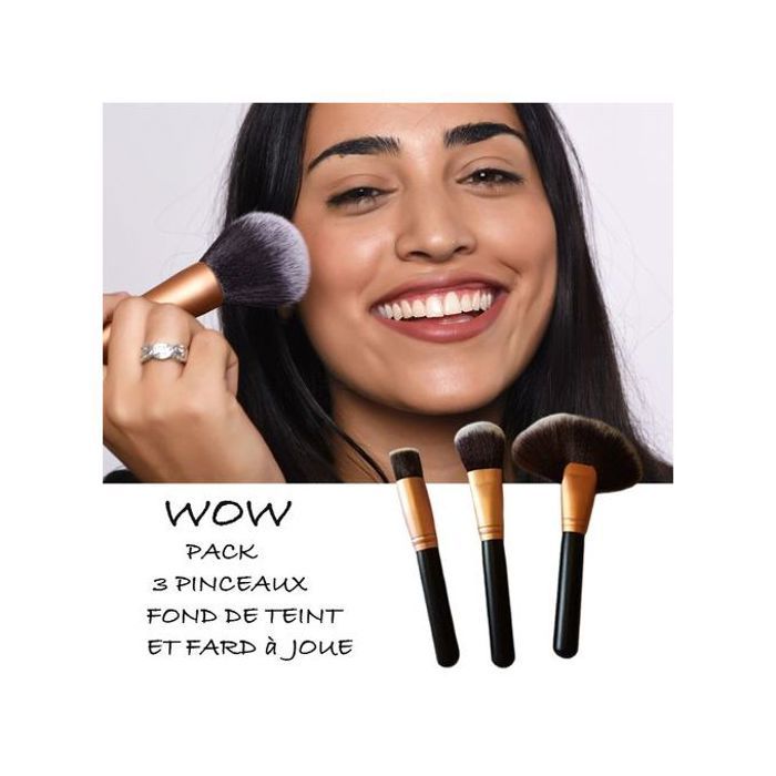 Lot de 3 pinceaux de maquillage fond de teint et fard a joue professionnelle