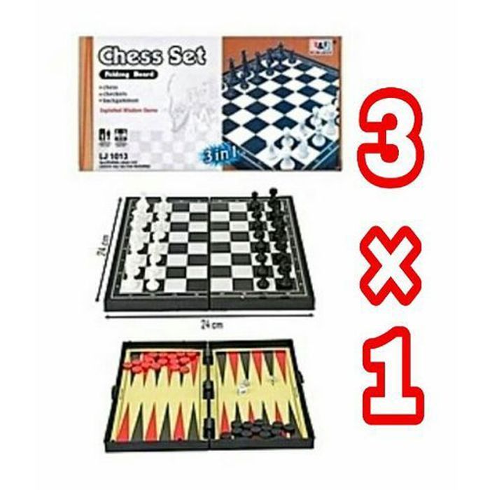 Boitier 3 en 1 : Échecs dames et Backgammon