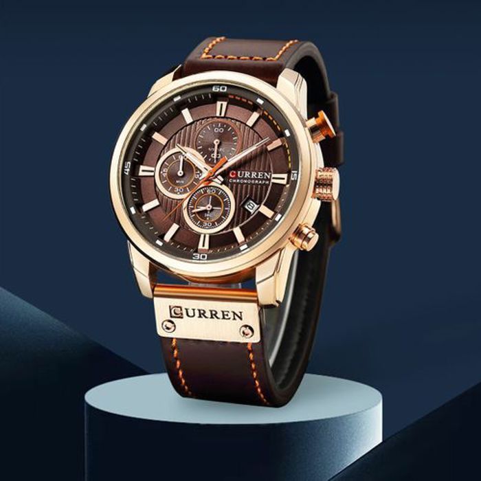 Montre de sport - CURREN - Analogique - Cuir marron - Résistante