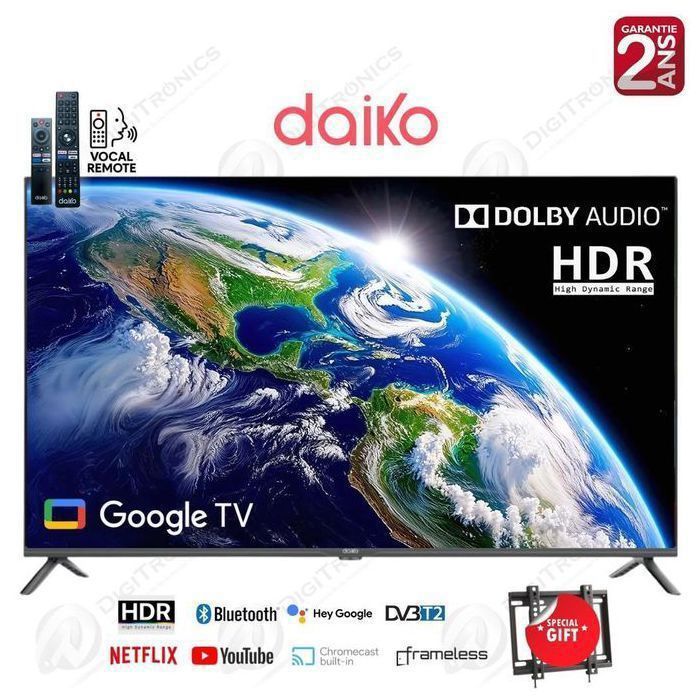 32 HD Smart Google Tv Frameless Bluetooth Dolby Audio, HDR, 2 ans garantie + Support