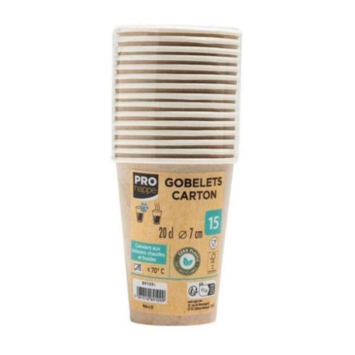 Gobelet en carton - 20 cl - Paquet de 15 - Design kraft - Éco-responsable