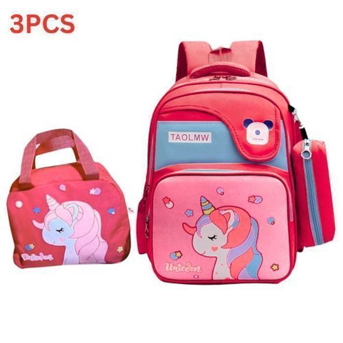 Ensemble scolaire - GENERIC - Sac à dos - Trousse - Sac déjeuner - Rose, pratique et ludique