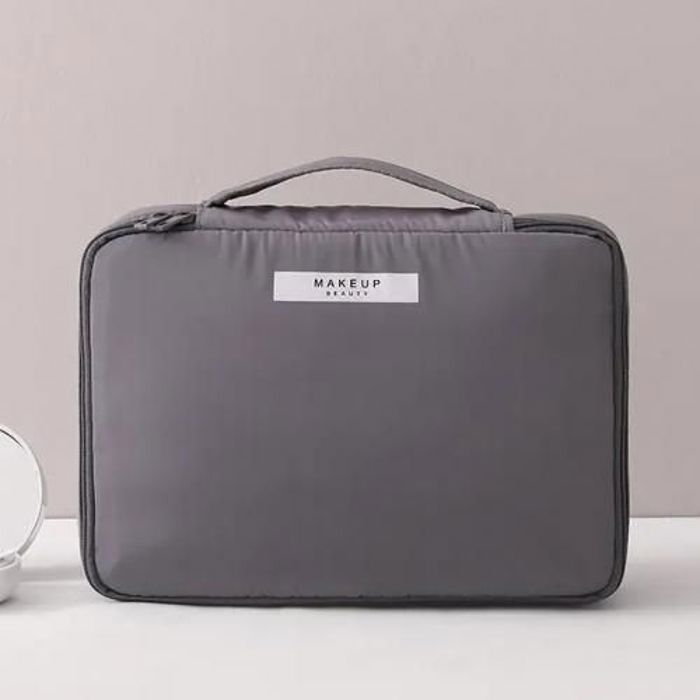 Trousse de toilette - GENERIC - Grande Capacité - 3 Compartiments - Sac de rangement maquillage - Gris