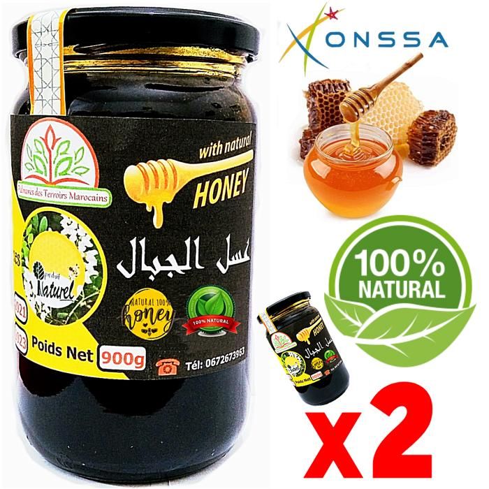 2 pots Miel de Montagnes 100% Naturel (Antispasmodique, Antiseptique, Tonifiant) 1.8 Kg