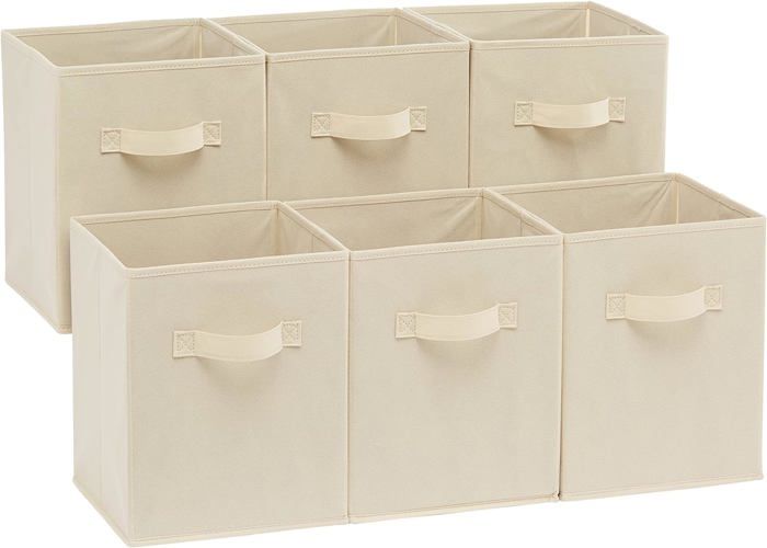 Cubes de rangement - Non spécifié - Lot de 6 - Tissu pliable - 26,6 x 26,6 x 27,9 cm - Beige
