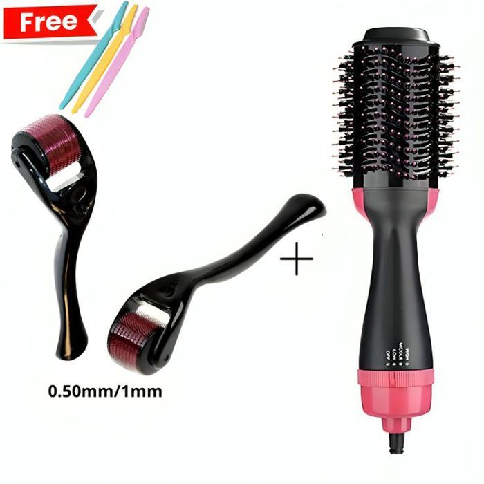 Sèche-cheveux et styler 2 en 1 +  2 Système de rouleau Derma 0.50mm et 1.0mm avec 3 Razoir GRATUIT - PACK