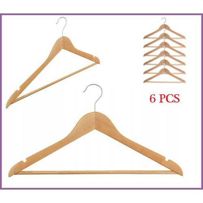 Cintres en Bois Verni - GENERIC - Lot de 6 - Haut 23 cm - Long 44.5 cm - Marron