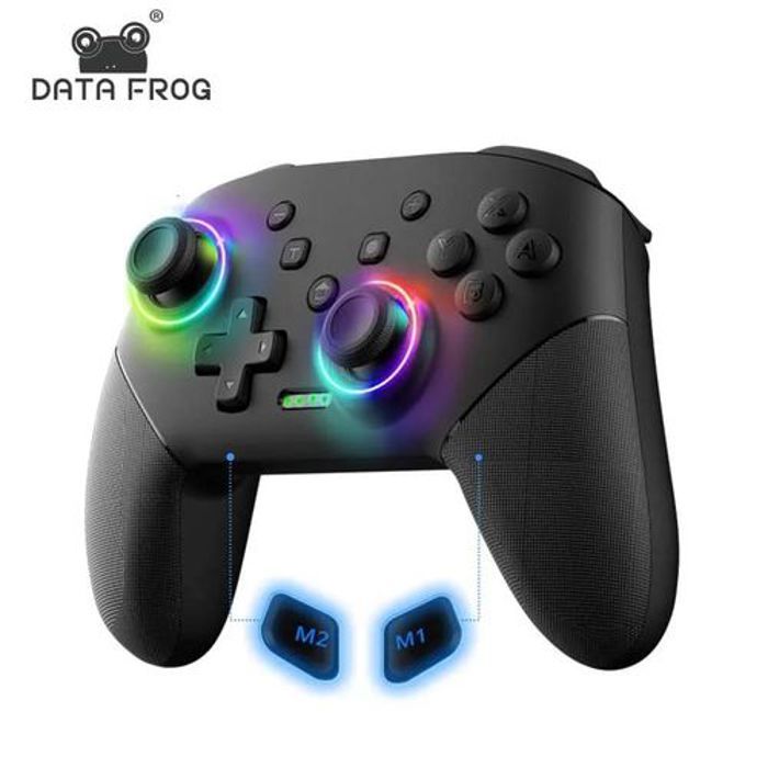 Data Frog Manette sans fil RGB Multifonctions, avec batterie 1000mAh, Fonction Turbo programmable