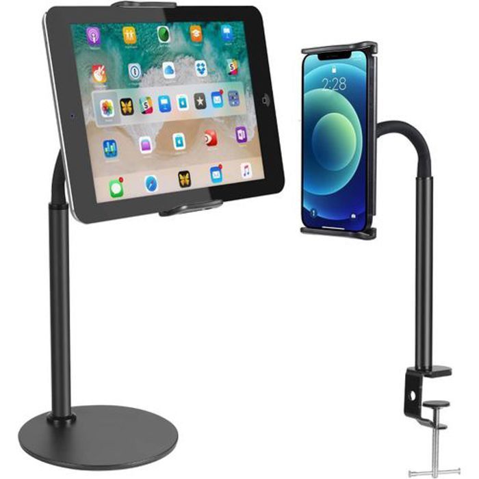 Bras Articulé Telephone - Support Portable Lit avec Col-de-Cygne, Adapté Iphone iPad 5,1- 9,4 Pouces