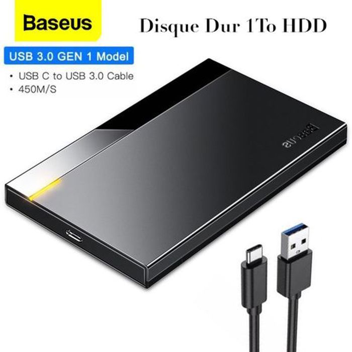 Baseus Disque Dur 1TB HDD Avec Boitier Avec Port Type-C(Gen 1) à USB 3.0  Full-Speed.