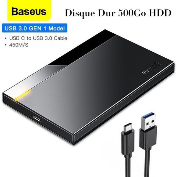 Baseus Disque Dur 500Go HDD Avec Boitier Avec Port Type-C(Gen 1) à USB 3.0  Full-Speed.