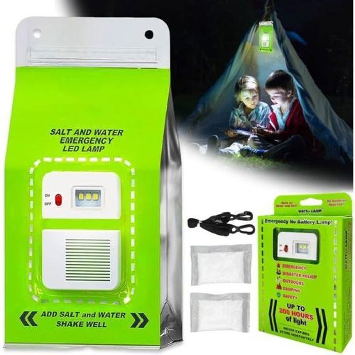 Lampe LED en eau salée portable pour camping, urgence, économie d'énergie (couleur aléatoire)