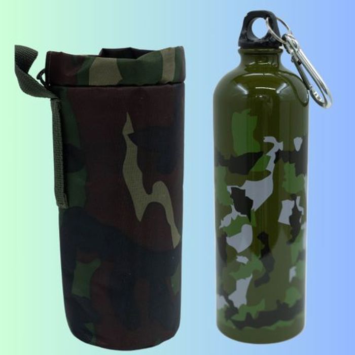 Bouteille d'eau - Militaire - Camouflage - Acier inoxydable - Isolée - Sangle ajustable