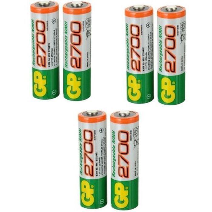 Batteries Rechargeables AA - GENERIC - GP 2700 - 2700 mAh - 1,2V - 6 pièces