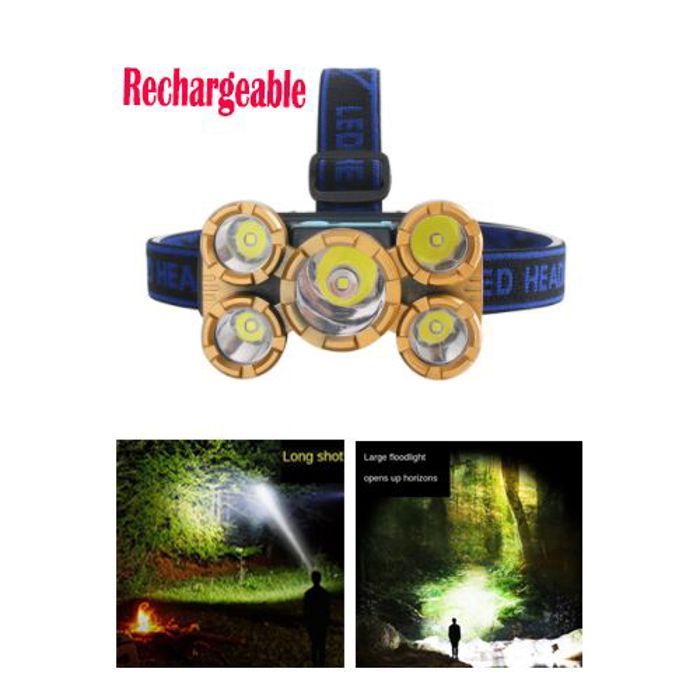 Lampe frontale à LED rechargeable Les cinq phares à tête sont super lumineux pour l'extérieur longue portée lampe de pêche