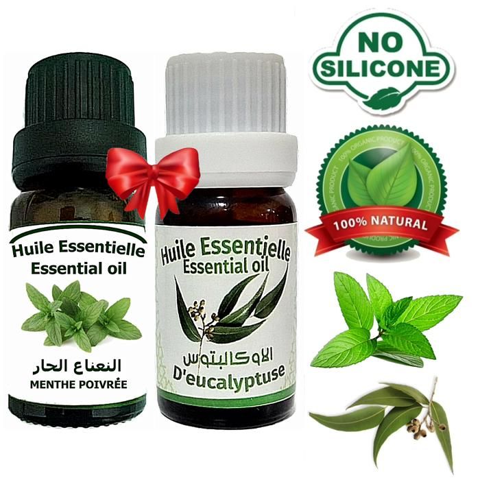 Huile essentielle eucalyptus 100% Naturel-10ml + Huile essentielle Menthe poivrée 100% naturel 10ml
