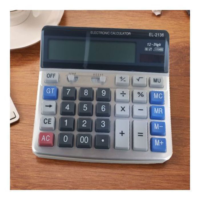 Calculatrice solaire à 12 chiffres à batterie avec grand écran (couleur aléatoire)