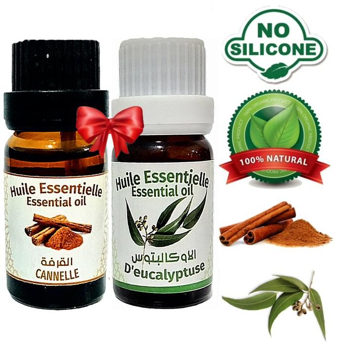 Huile essentielle eucalyptus 100% Naturel -10ml + Huile essentielle Cannelle 100% naturel 10ml