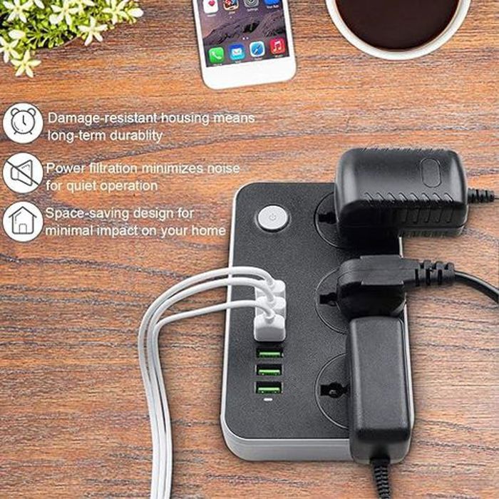 SH Multiprise Universelle avec 3 Prises et 6 Ports USB, Prise de Courant 3.4A