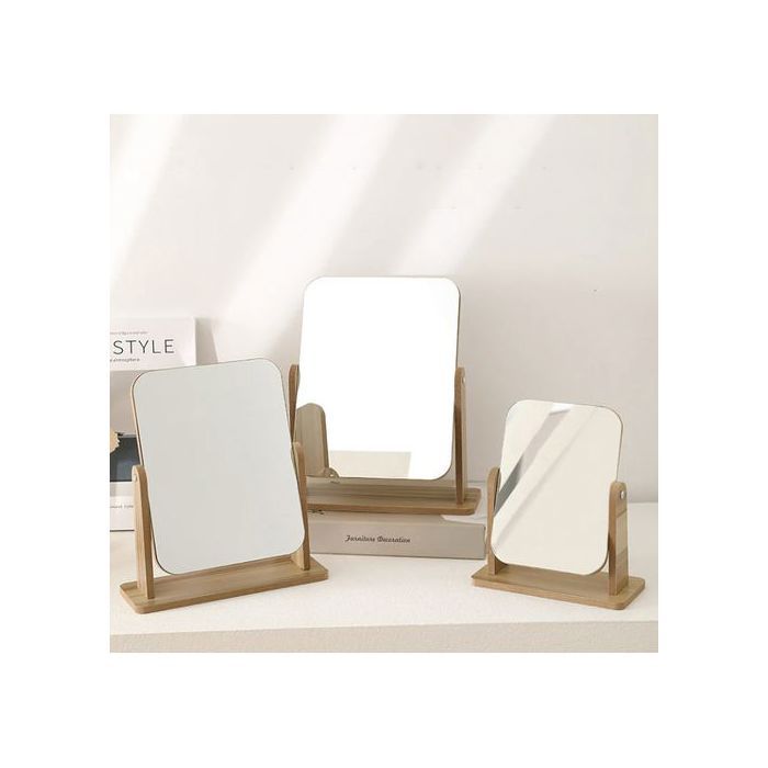 Miroir de maquillage - GENERIC - Rotatif en bois - 360 degrés - Verre épais - Design simple