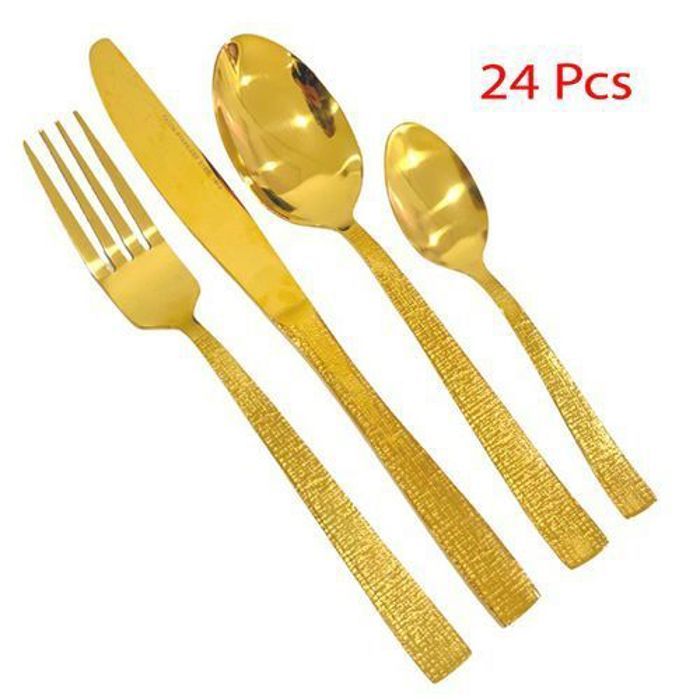 Ensemble service de table de luxe en 24pcs, couteau, fourchette, cuillère dorés