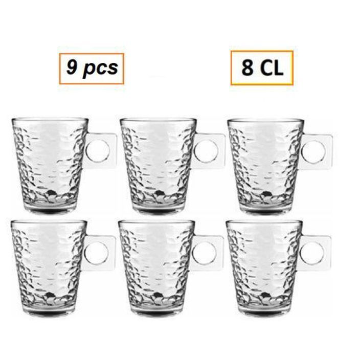 Offfre Set de 9 mini tasses à café 8 cl transparent en verre avec anse