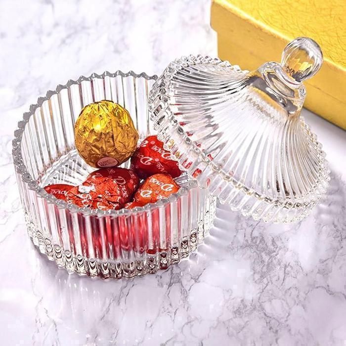 Bonbonnière en verre - Décorée - 10 cm diamètre - 13 cm hauteur - Transparent - Élégante