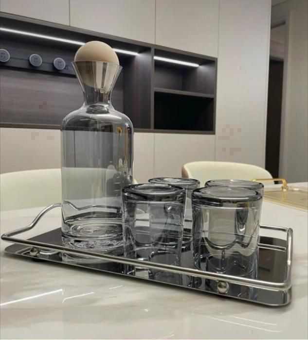 Ensemble de carafe et verres - Non spécifié - 1.2 L - 6 verres 250 ML - Couvercles en liège - Gris transparent