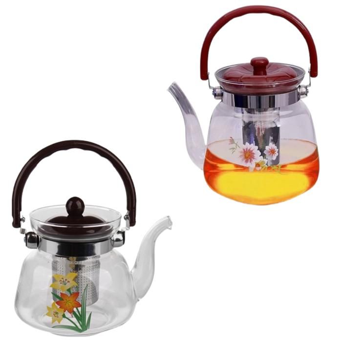 Théière - Cuisinière - Verre Borosilicate - 900 ML - Infuseur Acier Inox - Transparent(Couleur aléatoire)