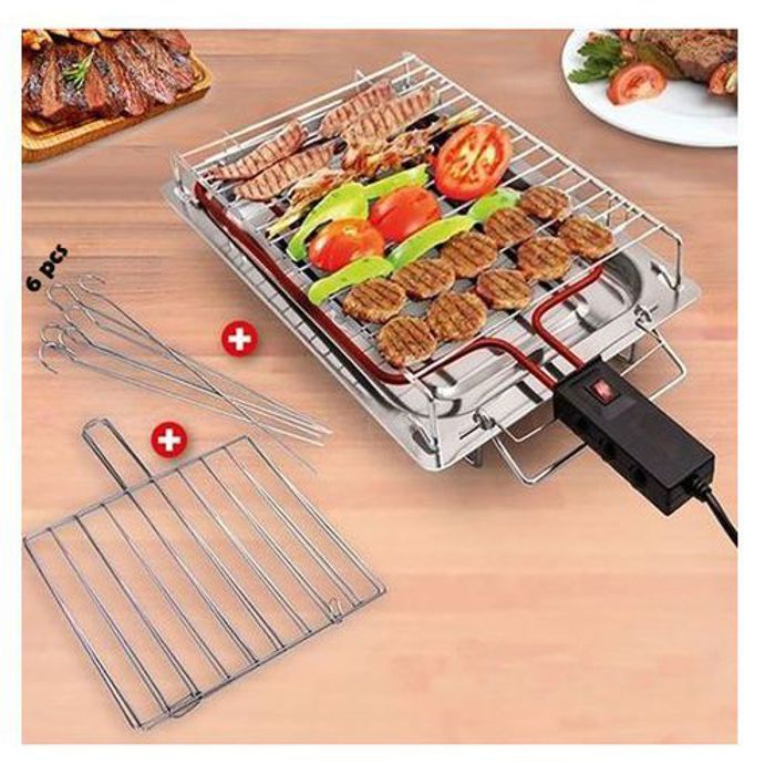 Barbecue Électrique inox + 6 Brochettes + Grille