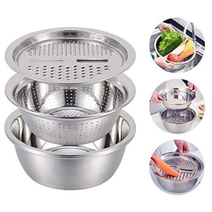 Ensemble de 3 passoires et panier et râpe en acier inoxydable, ustensiles de cuisine