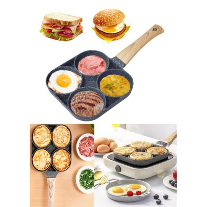 Poêle à crêpes et Steak, poêle épaissie, grille à omelette, isolation thermique à 4 trous, Poêle antiadhésif