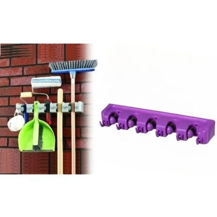 Support de rangement mural - Non spécifié - 5 Compartiments - 6 Crochets - Plastique, Métal